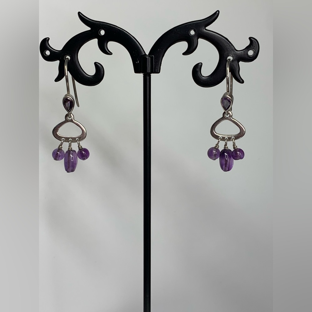 Silpada Vintage Rare HTF Sterling Silver & Amethyst Dangle Wire Hook Earrings